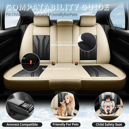 Image of Car Seat Covers Compatible with Chevy Equinox 2011-2026, Premium Leather Breathable, Wear Resistant, Airbag Compatible, All-Weather Protection & Full Coverage, 2 Front Seat Beige&Black
