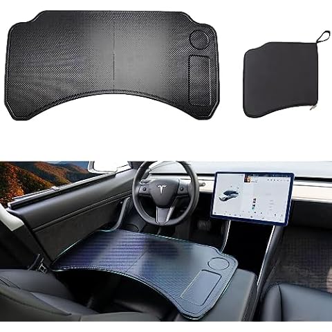 COTAZA Car Laptop Desk, Carbon Fiber Tray, Steering Wheel Eating Table, Eat Lunch Food Tray Table for Working, Car Travel Table for Model Y/3/ X Accessories Comfortable Big Place Foldable Cover