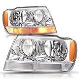 JSBOYAT Headlight Assembly ‎Pair JS-HL-JGC99 Compatible with 1999-2004 Jeep Grand Cherokee Chrome Housing+Amber Reflector Driver and Passenger Side