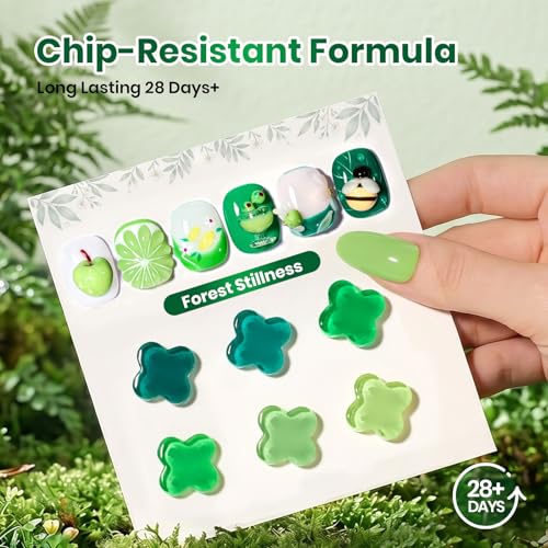 Image of Beetles Green Gel Nail Polish Set - Forest Stillness with Color Card, 6 Colors Summer Green Gel Polish Set 15ML /0.51FlOz, Same Color Bottle Professional Manicure Salon, Soak Off UV LED Summer Nails