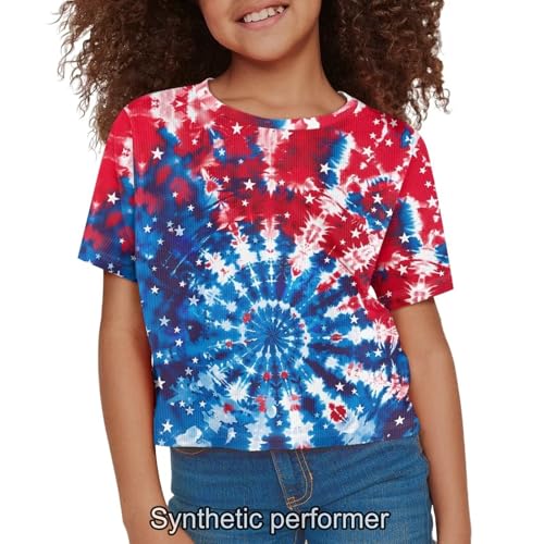 Image of 4th of July Shirt for Girls 7-8 Years US Flag Crop Tops Kids Outfit Independent Day Graphic Tee-