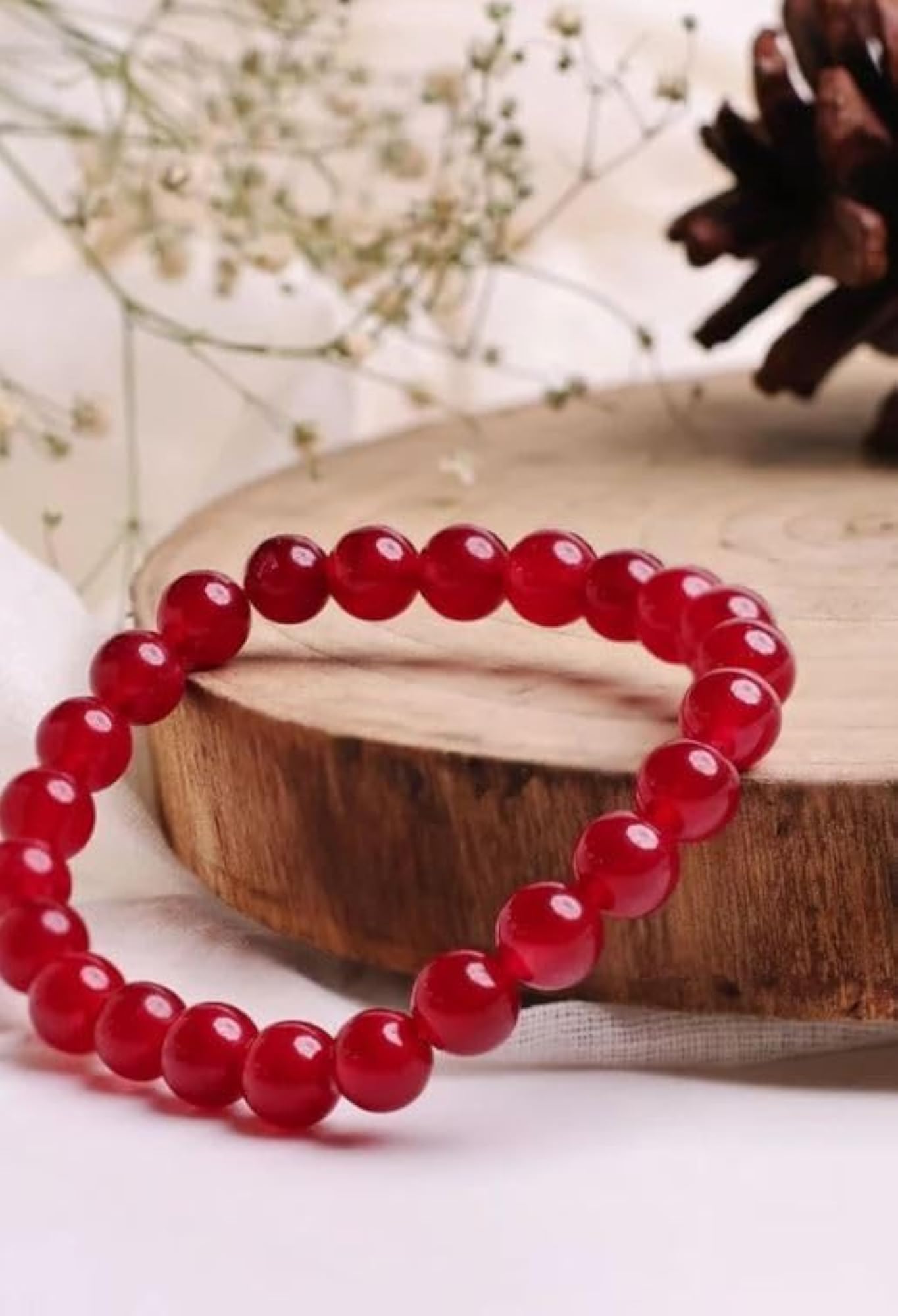 Ruby Stone Bracelet for Women, 22 Beads