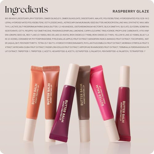Image of Nature Republic Honey Melting Lip Butter Balm - Hydrating Tinted Plumping Lip Balm with Peptides, for Sheer & Glossy, Fuller-Looking Lips (RASPBERRY GLAZE)