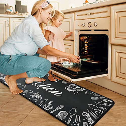 2 Pcs Kitchen Rugs And Mats Non Skid Washable Black Kitchen Mat Soft Super Absorbent Anti Fatigue Kitchen Mat Runner Set Doormat Bathroom 17"X47"+17"X30" #TOP3