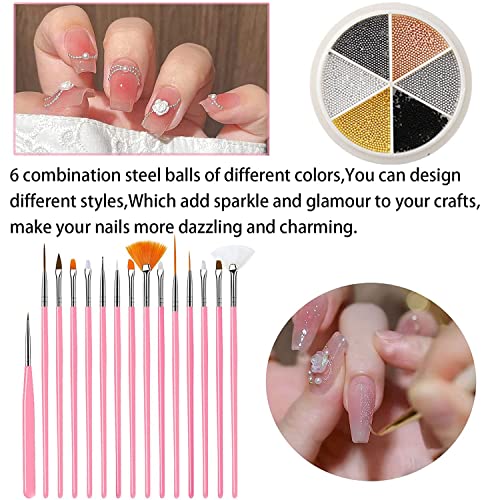 Rwoora Beginner Nail Art Set,15 Pcs Nail Art Brushes Crystal Pen+10Pcs With Nail Art Finger Mold+1Pcs Resin Palette+2Pcs Painted Nail Polish For Nail Salon, Home,Diy Design Display Boar #TOP1