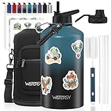 1 Gallon Water Bottle Insulated(Cold for 48 Hrs),BPA Free&Leak Proof,128oz Stainless Steel Water Jug,Large Water Bottle with Straw Spout Lids for Gym,Hiking,Camping&Travel,Black Blue