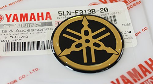 Yamaha 5LN-F313B-20 - Genuine 40MM Diameter Yamaha Tuning Fork Decal Sticker Emblem Logo Black/Gold Raised Domed Gel Resin Self Adhesive Motorcycle/Jet Ski/ATV/Snowmobile