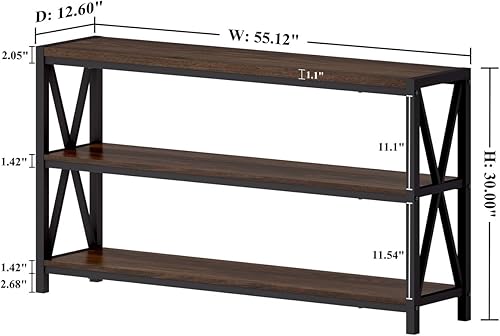 Miniatura 2 de FATORRI Console Table for Entryway, Modern Entry Table with 3 Tier Shelves, Couch Tables Behind Sofa for Living Room (55 Inch, Dark Walnut)