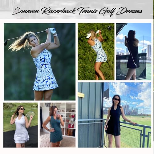 Soneven Women’s Tennis Dress Racerback Sleeveless Golf Dresses with Shorts and Pockets V Neck Workout Athletic Dresses3