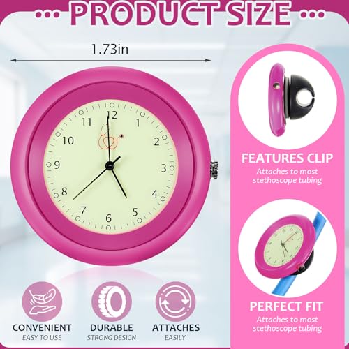 Dansydaisy 1 Pcs Glow in The Dark Stethoscope Watch Nurse Gift Clip on Pocket Clock with Second Hand 2025 CNA Week Appreciation Accessories for Doctor Clinic Staff (Raspberry)