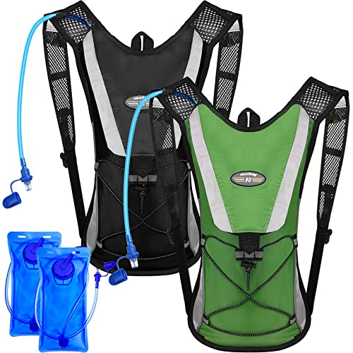 2 Pack Hydration Backpack Pack with 2L Water Bladder, Hiking Backpack with Hydration Bladder Water Rucksack Backpack Bladder Bag Cycling Bicycle Bike/Hiking Climbing Pouch (Black, Green)