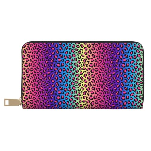 Wallet Women - Leopard Neon Rainbow Print Leather Wallet Large Capacity Bifold Long Ladies Wallets With Zipper