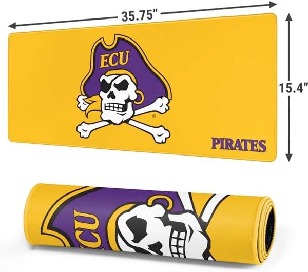 Skinit Extra Large Gaming Mouse Pad - Officially Licensed ECU Pirates Logo Yellow Design with Stitched Edges, Waterproof, Non-Slip Rubber Base, Desk Mat for Keyboard & Mouse, 35.75" x 15.4" inches
