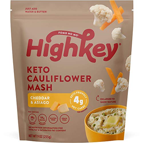 HighKey Snacks Low Carb Keto Food High Protein Cauliflower Mash - Instant Rice or Potatoes Substitute - No Added Sugar, Gluten Free, Savory Products - Diabetic & Healthy Diet Foods - Asiago