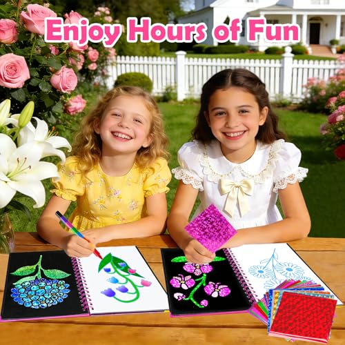 Image of FUNNYB&G Foil Art Craft Kit for Girls 4-10 Years Old: Mess-Free & No-Glue, Create 16 Sparkly Flower Pictures - Perfect Travel Toy & Birthday Gift for Kids(Flower)