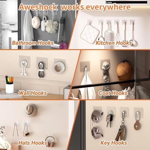 Image of Maxxic Labaratories (10+10) Self Adhesive Wall Hooks Heavy Duty for Hanging | Nail Free Sticky Hooks for Wall Heavy Items Without Drilling, Transparent Wall Hanger Hook (Bolt 10 + Flower 10, 20)