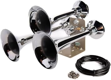 | Three Trumpet Air Horn Chrome | Low Pitch | Extremely Loud 152dB - [V307]