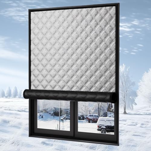Thermal Insulated Window Cover 100 x 180 cm Keep Cold Out Storm Warm in Winter Winter Window Insulation Film Self-Adhesive with Hook Loop, Easy to Install Custom Sizes, Grey