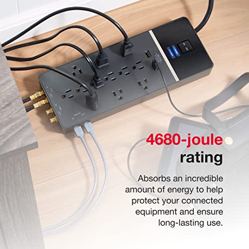 Rocketfish 12-Outlet/2-Usb Surge Protector Strip - Provides Protection & Convenient Mobile Phone Charging - Black #TOP2