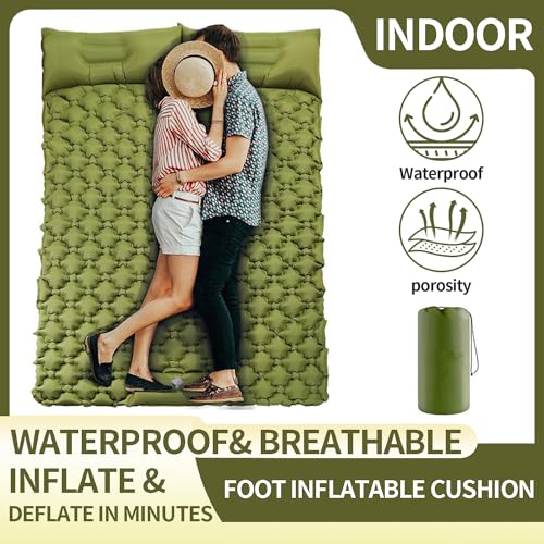 Double Camping Sleeping Mat, Self-Inflating with Foot Press Pump, Camping Mattress Double, Portable Bed, Foldable Sleeping Mat With Cushion for Outdoor Use, Ideal for Hiking, Outdoor Activities - Image 3
