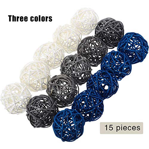 15 Pieces Vase Filler Rattan Balls Decorative For Craft, Party, Wedding Table Decoration, Baby Shower, Aromatherapy Accessories, 1.8 Inch (Blue Gray White) #TOP3