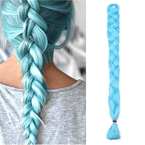 41"(104cm) Extensiones de Pelo Sintético para Trenzas Africanas Cabello No Destiñe y Se Ve Natural Crochet Braiding Hair Extension Trenzas Postizas (165g,Azul Cielo)