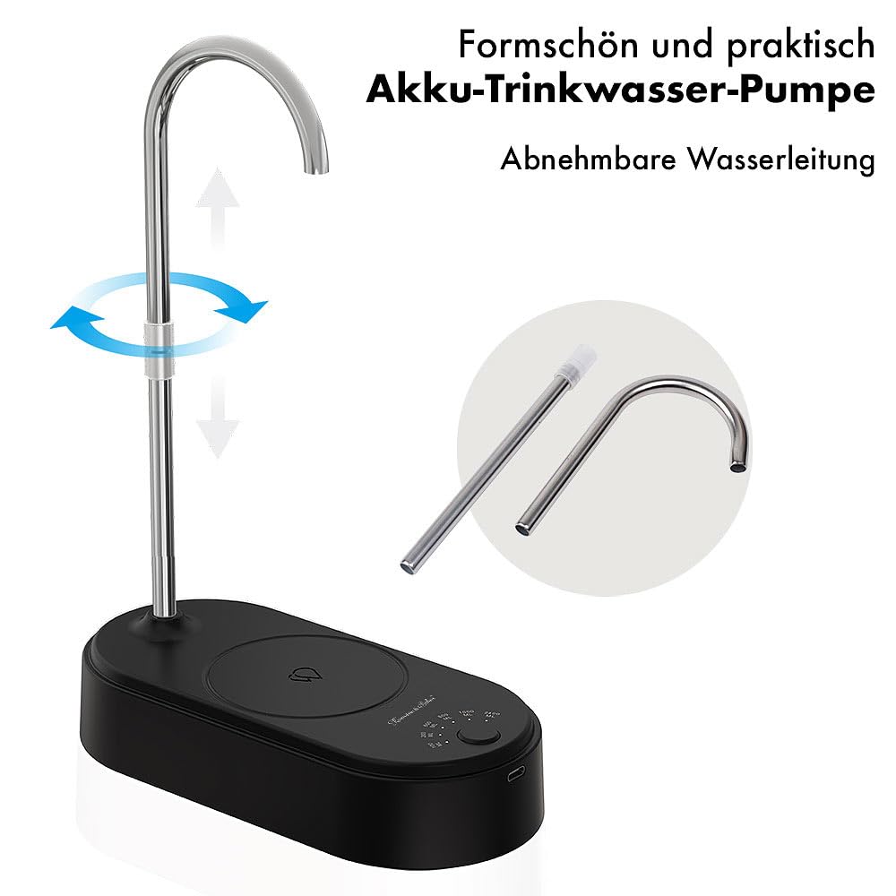 Rosenstein & Söhne pompa dell'acqua: set da 2 Pompe per acqua potabile a batteria, nero, per taniche standard da 18,9 l, batteria da 1.200 mAh (tanica d'acqua con pompa, ad acqua a campeggio)