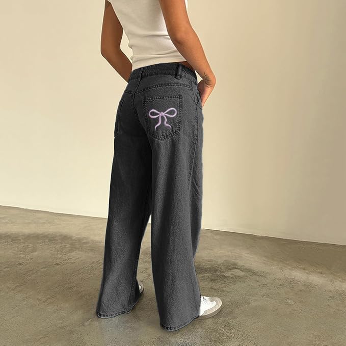Women's Low Waisted Baggy Jeans Wide Straight Leg Casual Loose Denim Pants Y2K Trendy. - Image 4