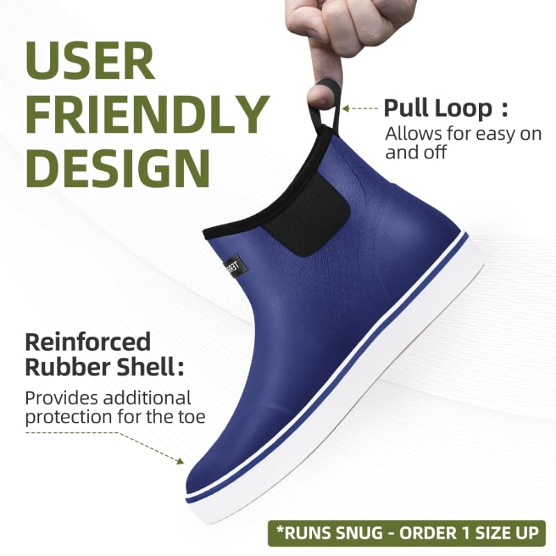 Image of Men's Waterproof Deck Boots, Slip-On Ankle Rubber Boots