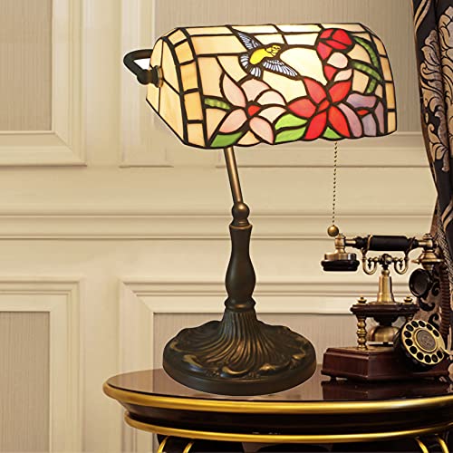 Lámpara de banquero verde, lámpara de mesa antigua, lámpara de banquero vintage, lámpara de escritorio de vidrio verde, retro con interruptor de tracción, lámpara de noche E27, lámpara de oficina, luz