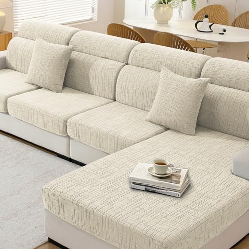YSTELLAA Funda Asiento Sofa Elástico, Funda Cojin Sofa Antideslizante, Fundas para Cojines Ajustable, Universal Fundas Cojines Separado(3 Asiento, Beige)