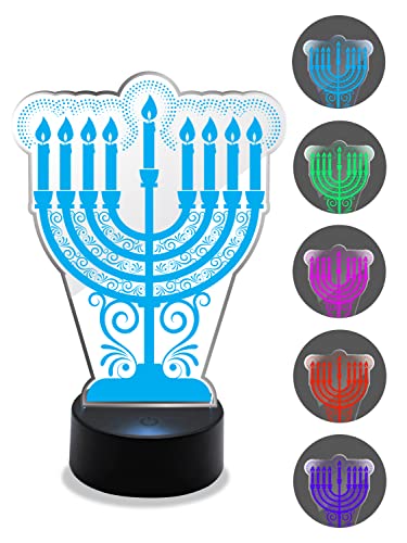Ner Mitzvah Decoración de mesa de acrílico iluminada - Decoración de mesa de Hanukkah multicolor LED - Centro de alta tecnología Gadget y decoración de Chanukah Cover