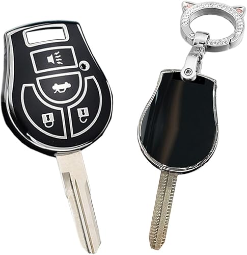 Miniatura 7 de SANRILY Funda para llavero de 4 botones con borde plateado para Nissan March Tiida Altima Armada Cube Juke Maxima Pathfinder Rogue Rogue con llavero