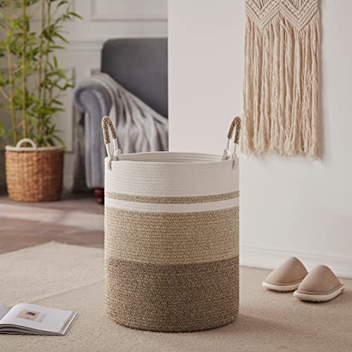 Sixdove Laundry Hamper, Large Woven Rope Laundry Basket With Handles, Decorative Storage Basket For Clothes And Toys In Living Room, Bedroom, 15" X 20", Jute & White #TOP5
