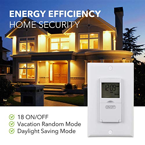 Bn-Link 7 Day Programmable In-Wall Timer Switch For Lights, Fans And Motors, Single Pole And 3 Way (Compatible With Spdt) Both Use, Neutral Wire Required, White (No Backlight) #TOP1