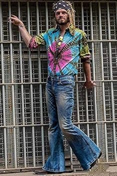 Men's Stonewashed Flares Bell Bottoms Denim Jeans Hippie Indie Flared Pants,  Blue : Amazon.nl: Fashion