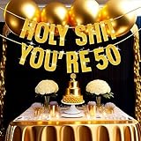 Happy 50th Birthday Banner, 50th Birthday Decorations Banner for Women Men Gold Glitter Party Decor Sign Funny Supplies Holy Shit You're 50 Party Decoration - Image 6