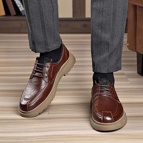 Men's Autumn/Winter Business Casual Leather Shoes, Genuine Cowhide Plush Lined for Warmth, Flexible Rubber Sole Perfect for Office Events 6