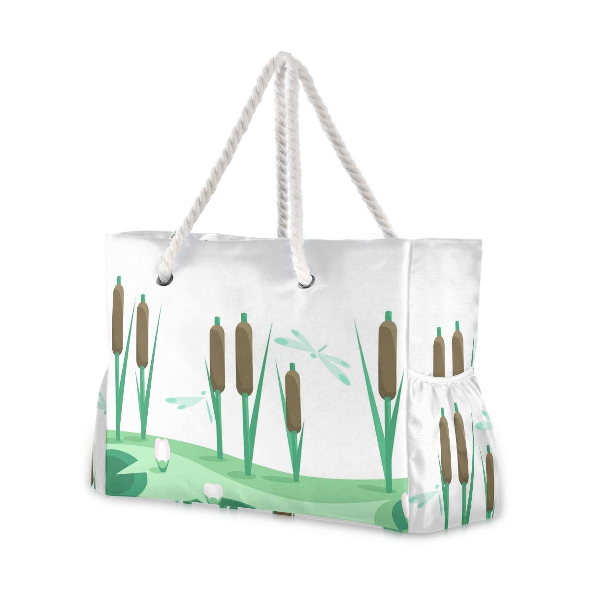 Bolsas de playa grandes de lona, bolsa de hombro, cañas y lirios, bolsas resistentes al agua para gimnasio, viajes diarios, Lirios de cañas, Talla única