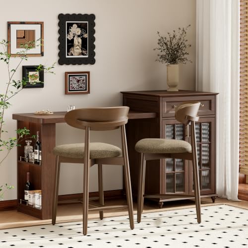 MALOL Set di 2 sgabelli da bar in legno, sedie in altezza, piano imbottiti, altezza 63 cm, schienale ergonomico e tessuto di alta gamma, cammello