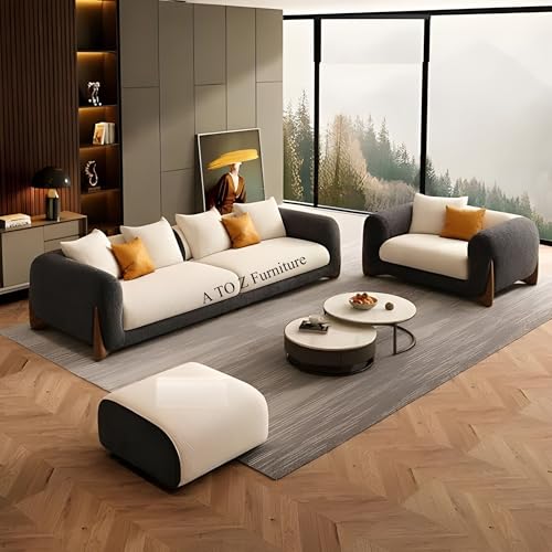 Image of A to Z Furniture Classic Chesterfield Sofa Set Luxury Chesterfield Sofa in for Home Living Room & Office (3+1=4 Seater Sofa with Ottoman Black & Beige)