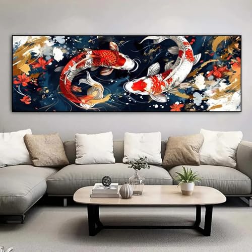 Peinture de carpes koï pour salon et chambre zen asiatique