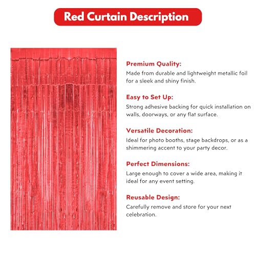Image of 4 Pcs Foil Curtain Happy Birthday Decoration Kit Red for Anniversary Baby Shower Boys Girls Kids Party Pack Items Set Combo Aluminium Metallic Foil Fringe Shimmer Backdrop