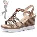 LVLUOKJ Cale Sandales pour Femmes, Ouvert Orteil Perlée Tisser Espadrille Plateforme Sandales 3 inch Cheville Strap Talonné Souliers Romaine Chaussures Cheville Strap Mariage Fête