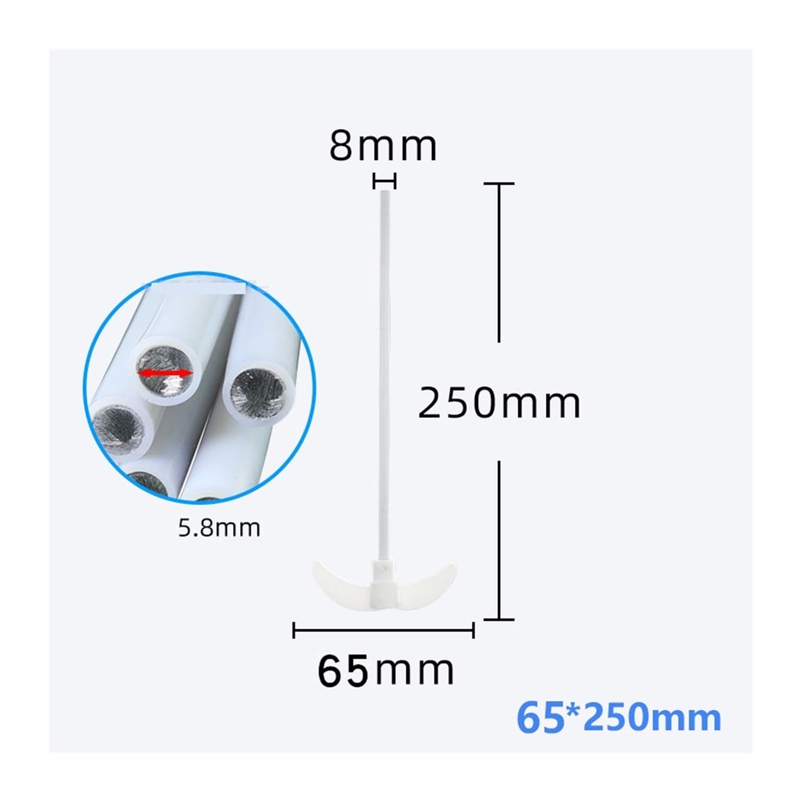 PTFE-Rührwelle-Rührstab Labor-PTFE-Rührpaddelrührer, Agitierende Aalve-Klinge, säure- und alkalibeständig, Mondkreuzplatte, Typ F4, Mischstab, Durchmesser 8 mm(65mm-8mm-250mm)