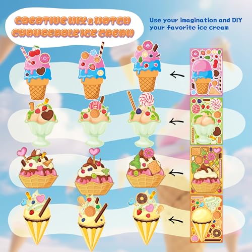 Ice Cream Party Favors for Kids Toddlers - 48 Sheets Ice Cream Stickers Crafts Activities Games for Boys Girls Back to School Classroom Teachers Childrens Party Supplies Gifts Decor — view 6