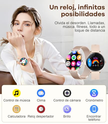 ESFOE Smartwatch Kobiety, 1.43'' AMOLED Curve Damski inteligentny zegarek z połączeniem Bluetooth, funkcja kobieca/pulsometr 24H/Uśpienia/tryb 120+ tryb sportowy/IP68 krokomierz kalorii iOS Android