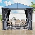 GARTOO 10’x10’ Patio Hardtop Gazebo with Polycarbonate Roof, Waterproof Outdoor Canopy Gazebo, Steel Frame Permanent Pavilion with Curtains and Netting, Perfect for Backyard, Patio, Lawn, Garden