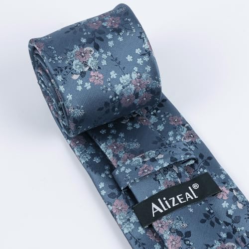 Image of Alizeal Mens 3.15inches Delicate Floral Tie with Small Flower Printed Handkerchief Set