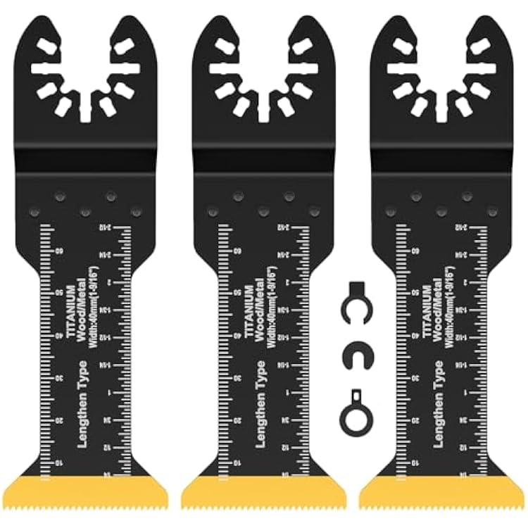 3 PCS Titanium Oscillating Saw Blades with 3 Spacer Adapters for Wood, Extra-Long Oscillating Multitool Blades for Metal, Wood Nails, Screws Cutting, Plastic